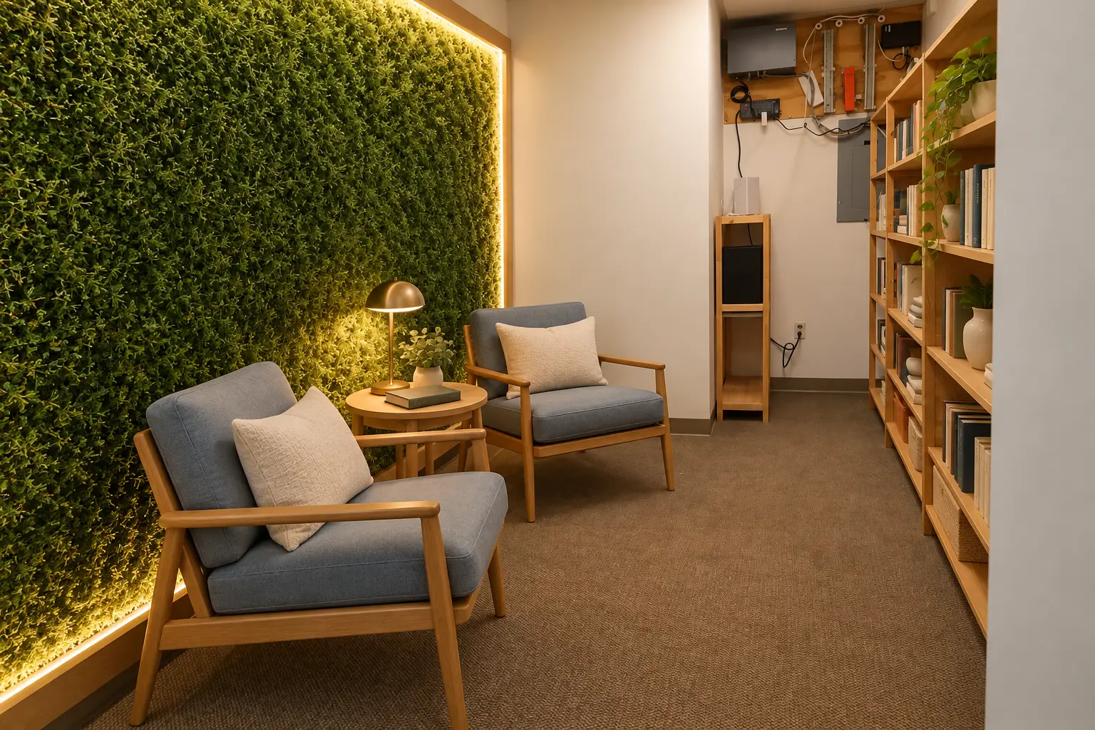 Calm Oak and Green Reading Nook 2