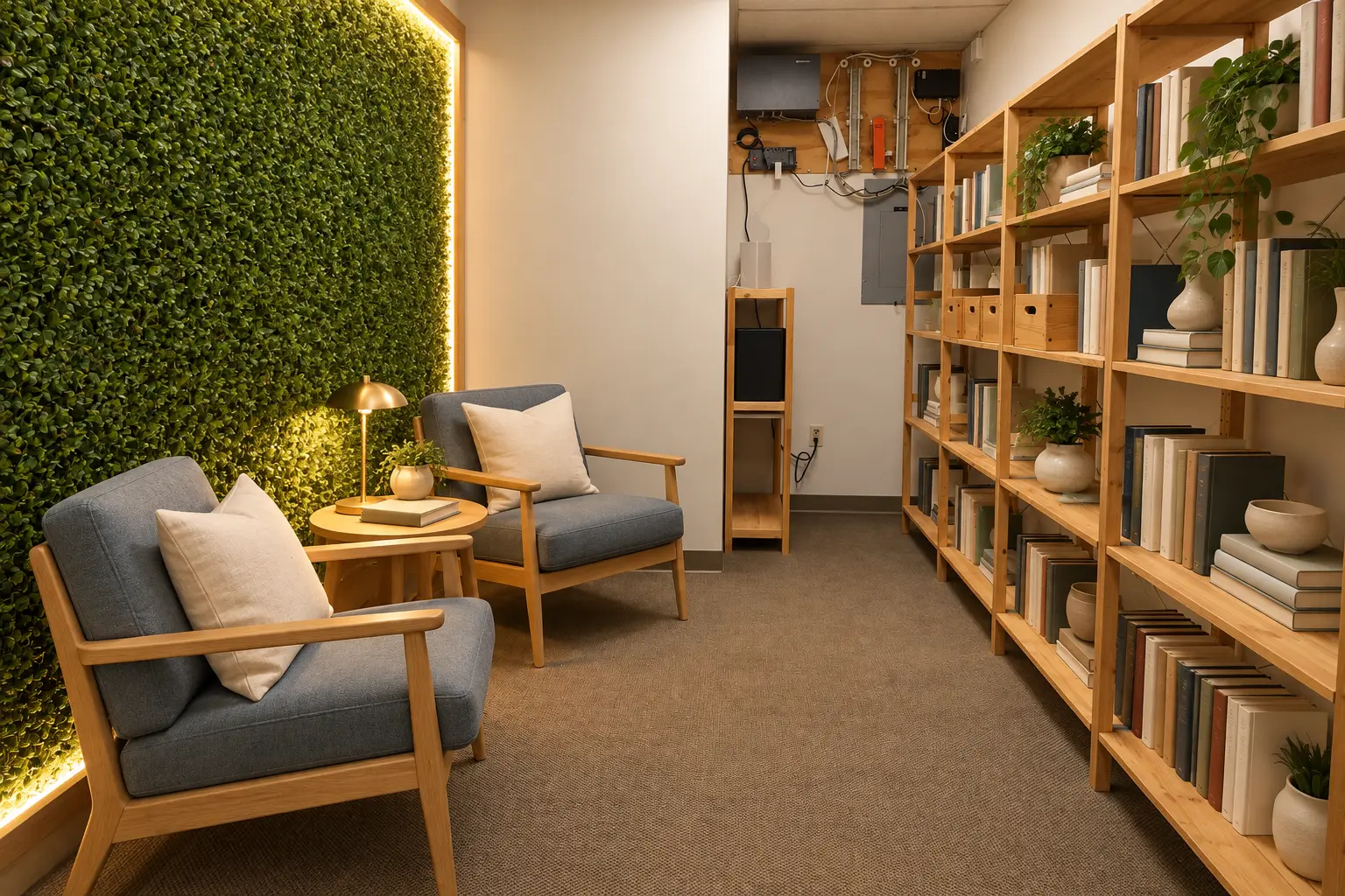 Treatment Services 20 Calm reading nook with green wall-1