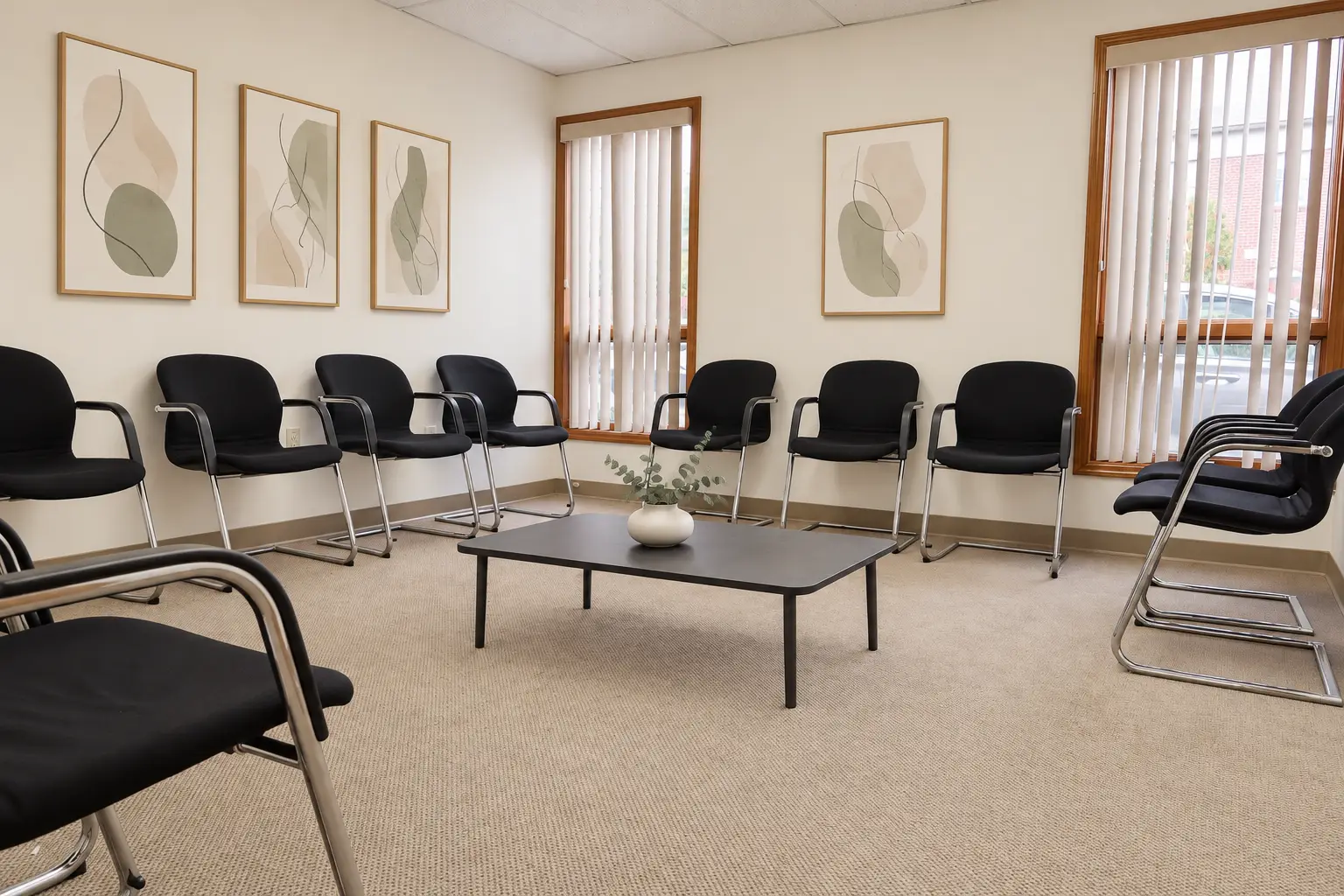 Treatment Services 18 Refined group therapy room with organic art